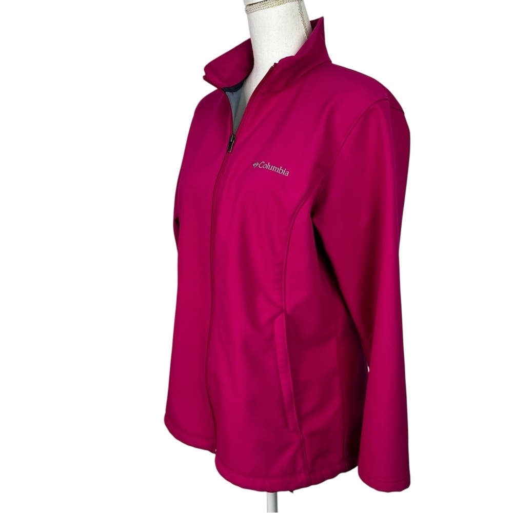 Columbia Women’s Front Zip Lined Jacket Sz Large Hot Pink Color Flaw/Pilling - Picture 3 of 14
